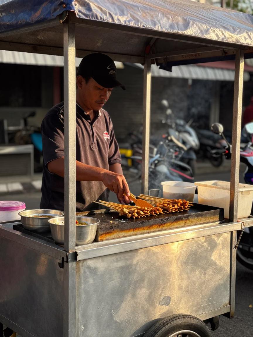 Grilling Satay in Surabaya in in Surabaya, Indonesia