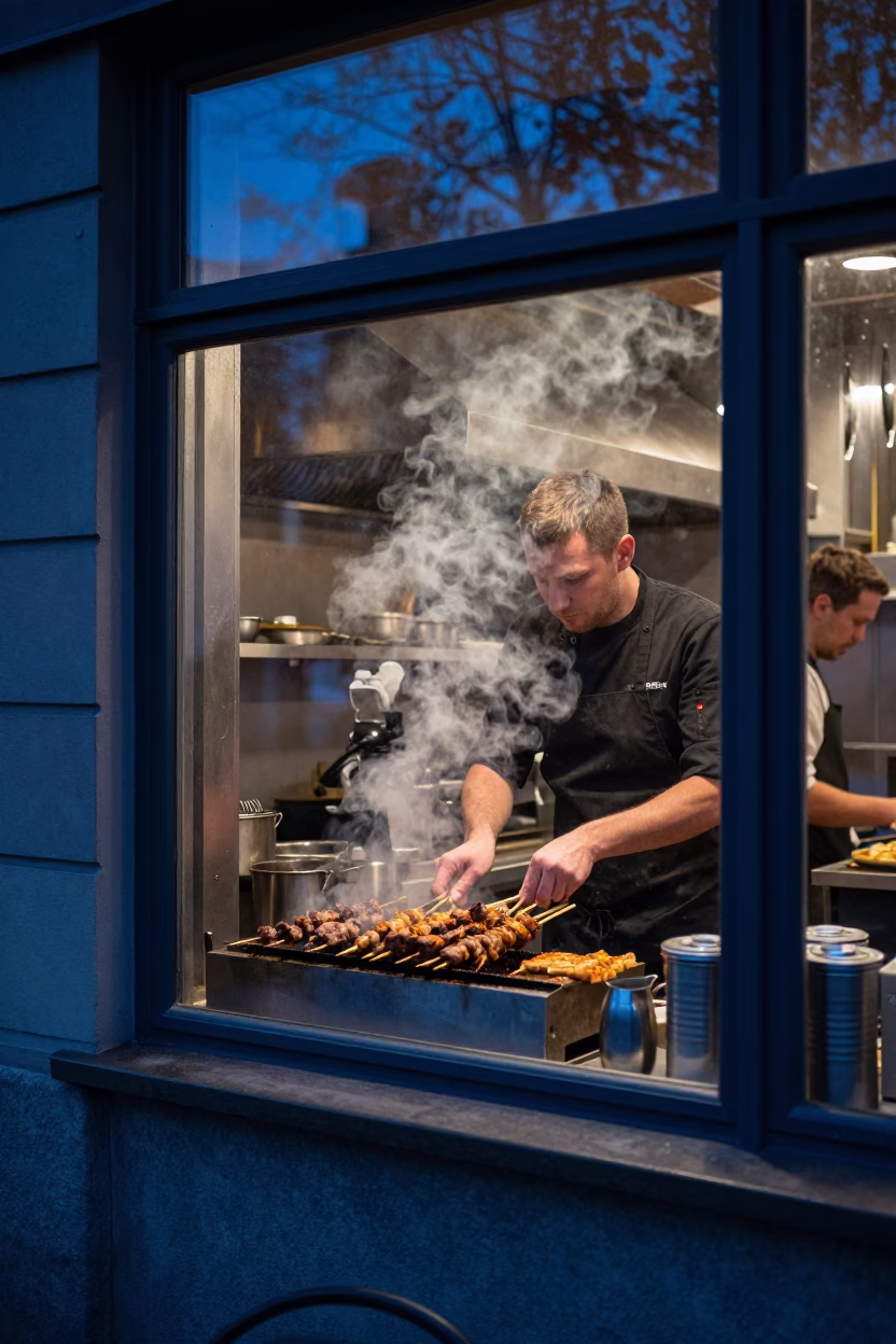Grilling Skewers in Stockholm in in Stockholm, Sweden