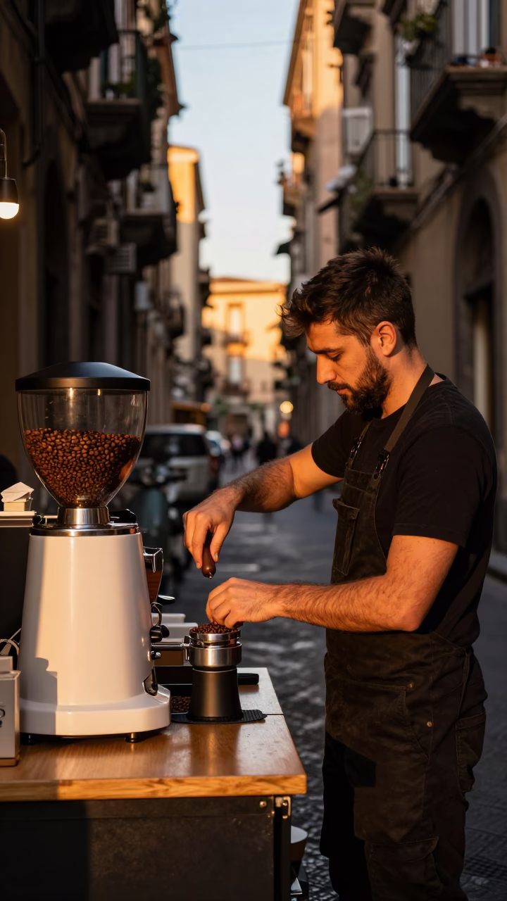 Grinding Beans in Naples in in Naples, Italy