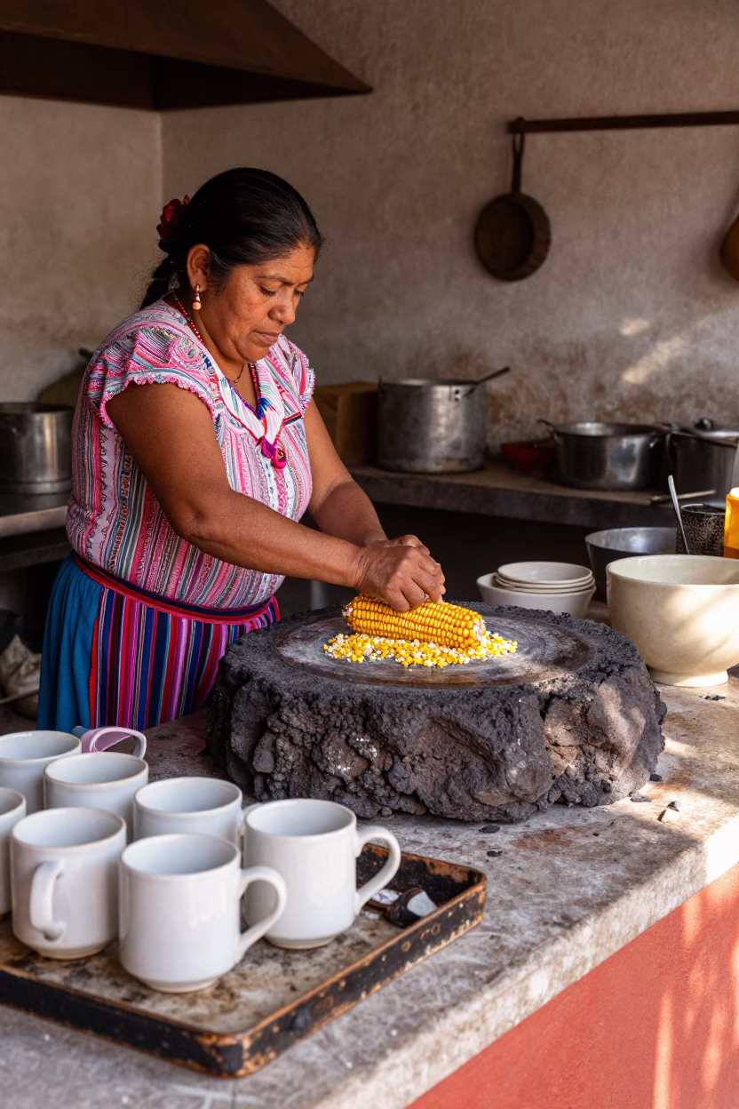 Grinding Corn in Oaxaca in in Oaxaca, Mexico