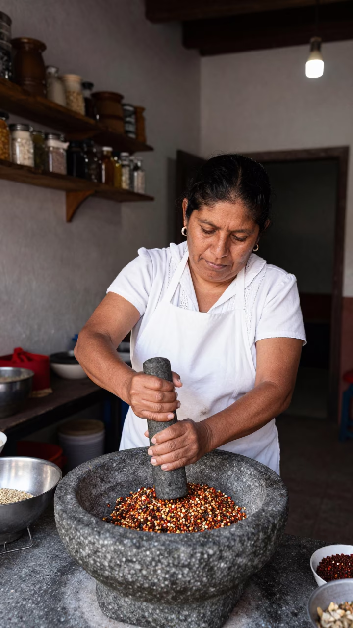 Grinding Spices in Oaxaca in in Oaxaca, Mexico