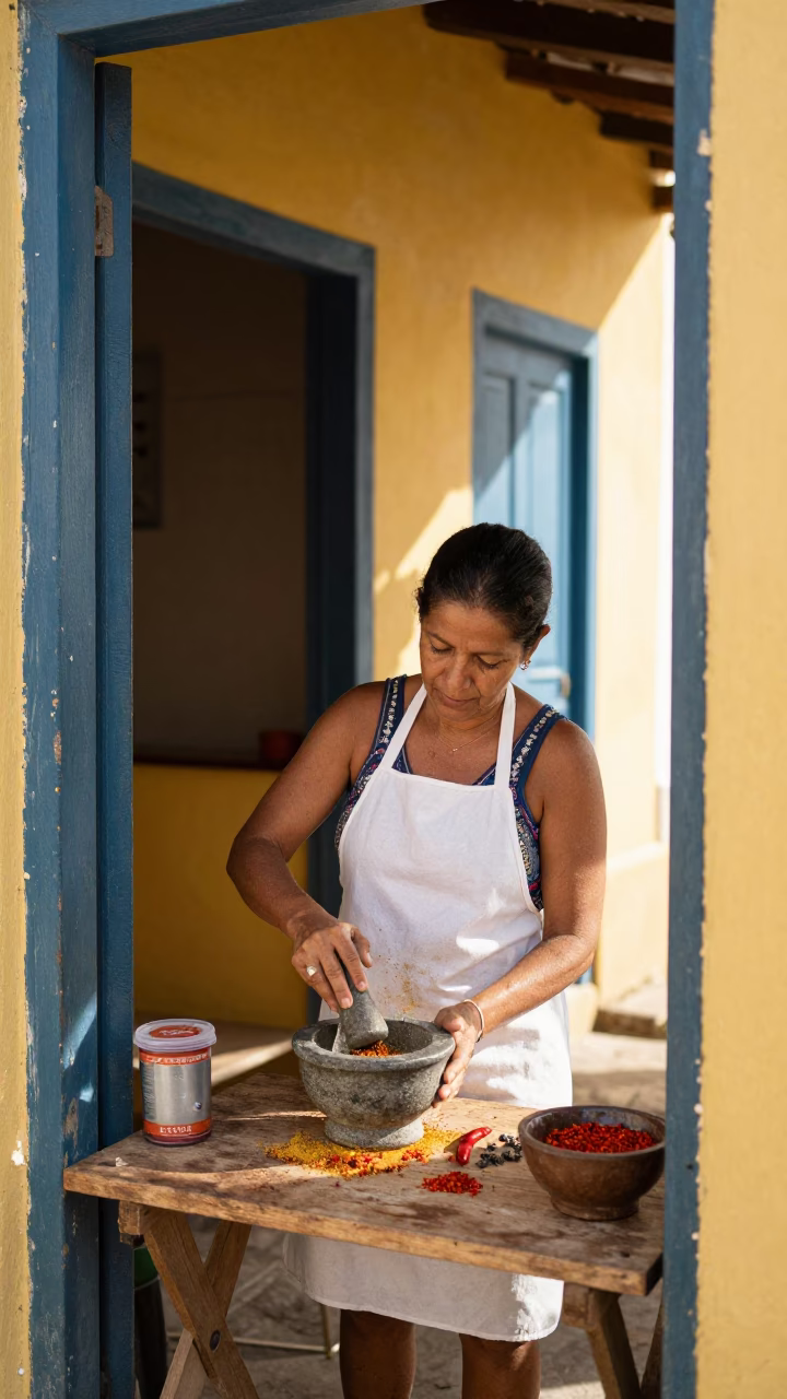 Grinding Spices in Salvador in in Salvador, Brazil