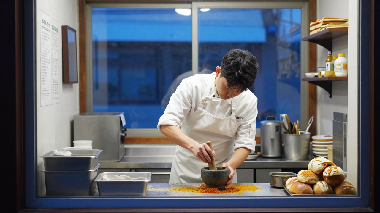 Grinding Spices in Seoul in in Seoul, South Korea
