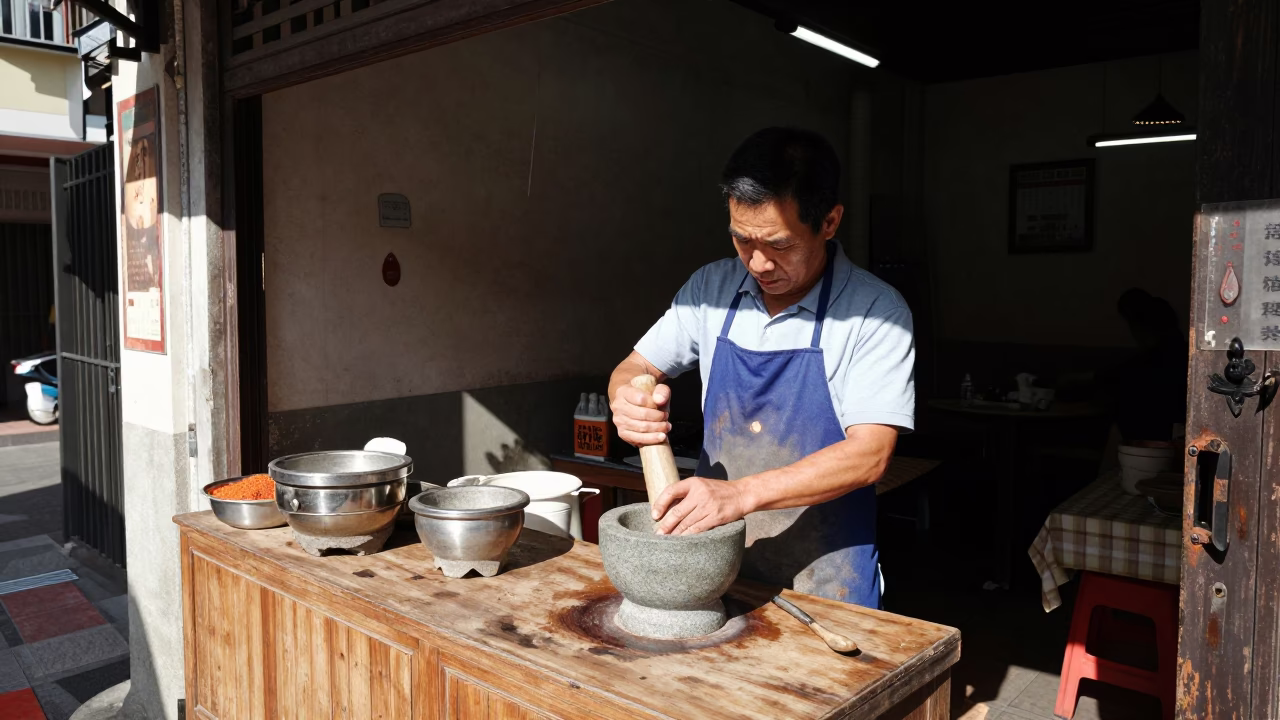 Grinding Spices in Tainan in in Tainan, Taiwan