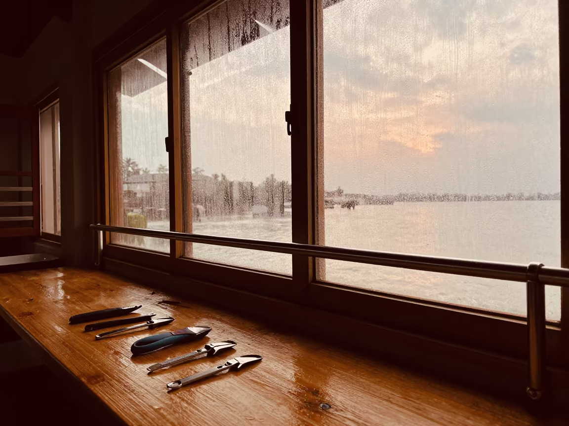 Grooming Bay Clip Rail Before Rainy Season Intake in inside a grooming bay near Myeik