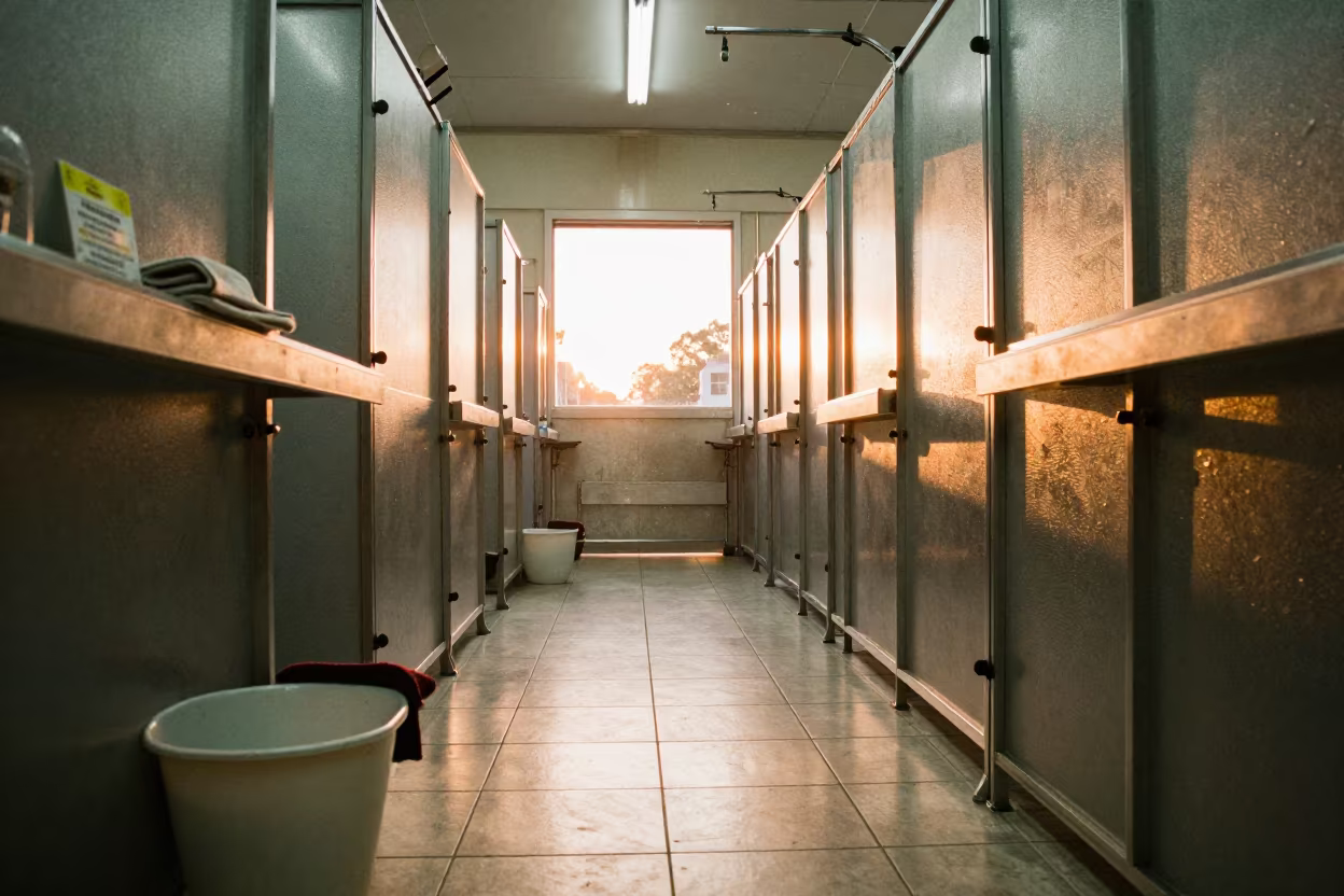 Grooming Bay Sunset Reflections in Brisbane Kennel in in a boarding kennel corridor near Brisbane