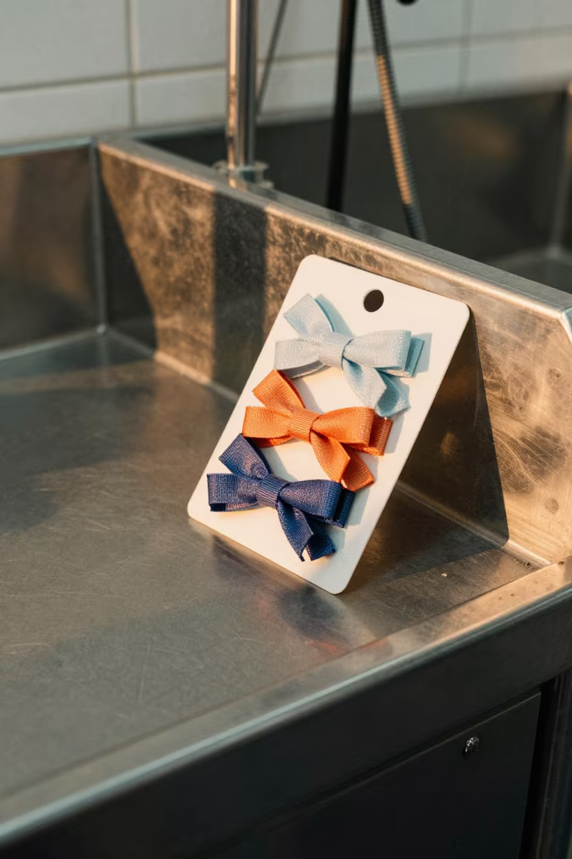 Grooming Bow Display at Dog Wash Buffalo in at a self-serve dog wash station in Buffalo