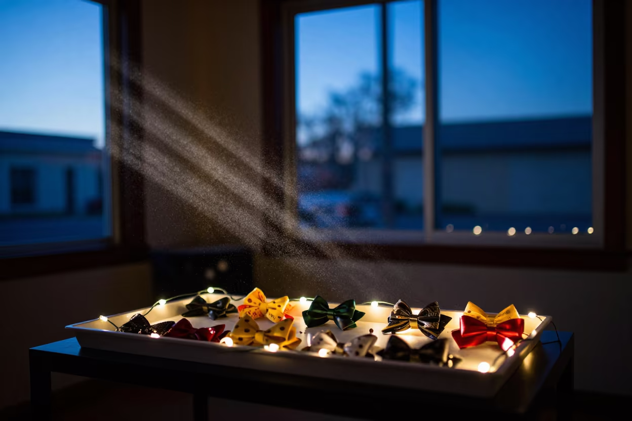 Grooming Bows in Blue Hour Adoption Room in inside an adoption room in Las Vegas