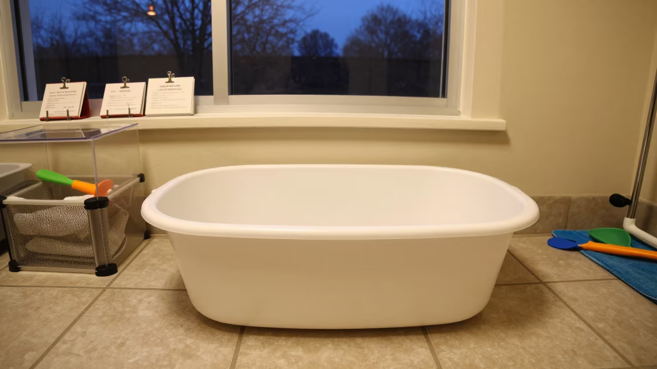 Grooming Loop Snap Bin in Indigo Twilight Kennel in inside a grooming bay near Kansas City