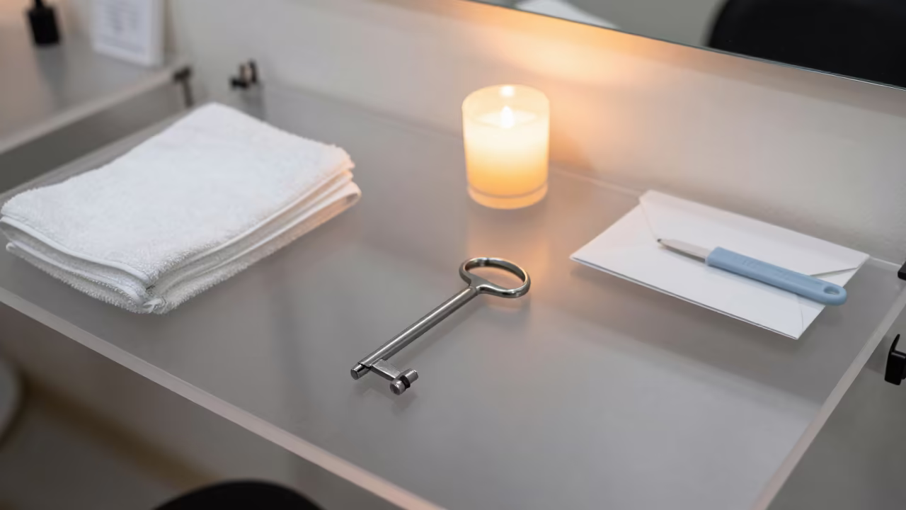 Grooming Shear Tin on Okinawa Prep Table in inside a grooming bay in Okinawa