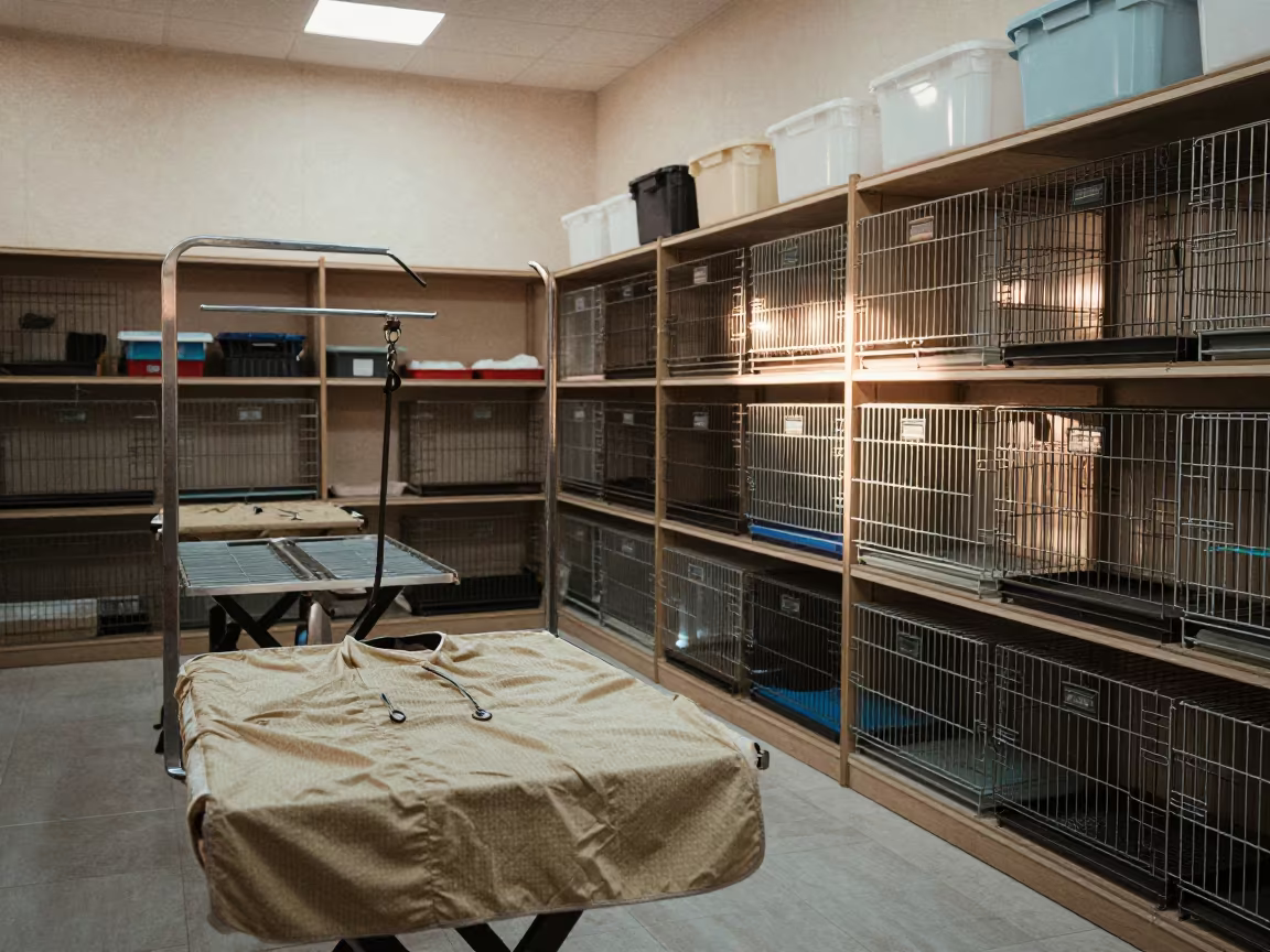 Grooming Smock Drying Rack in Mazar-i-Sharif Pet Store in inside a pet store aisle in Mazar-i-Sharif