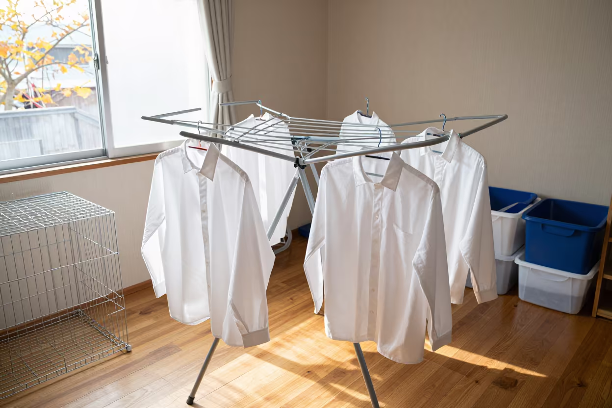 Grooming Smock Drying Rack in Takayama Adoption Room in inside an adoption room in Takayama