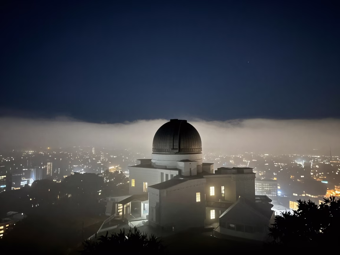 Ground Fog in Christchurch at The Deepest Night Sky Light in in Christchurch, New Zealand