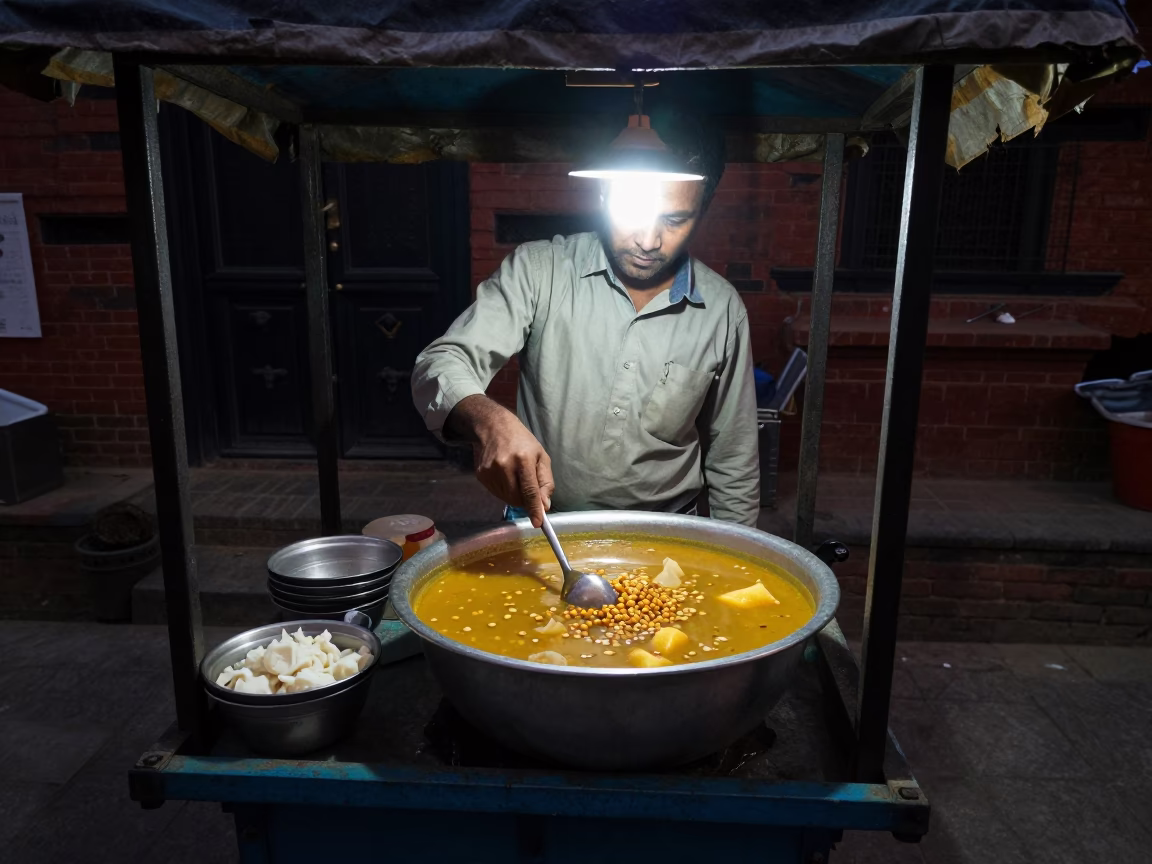 Groundnut Soup in Kathmandu at Deep In The Night Light in in Kathmandu, Nepal