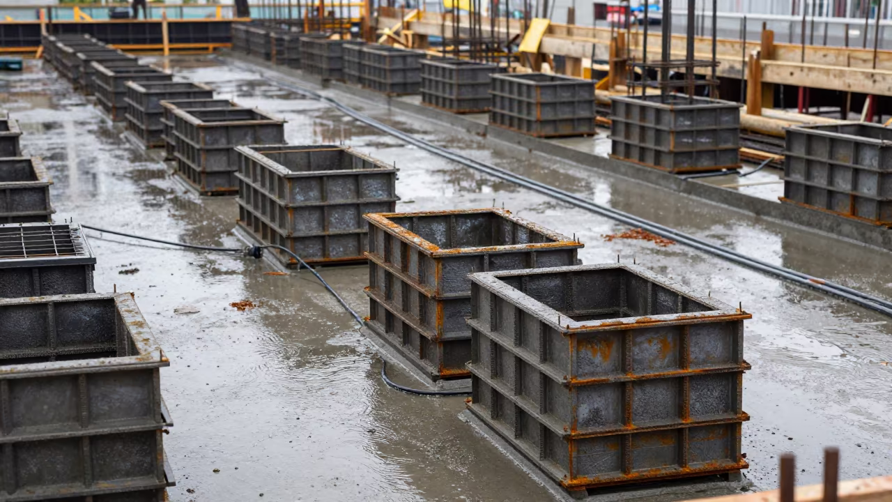 Grout Cube Mold Box on Hefei Construction Deck in on an active construction deck near Hefei