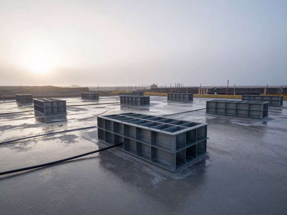 Grout Cube Mold Box on Iceland Construction Deck in on an active construction deck in Iceland