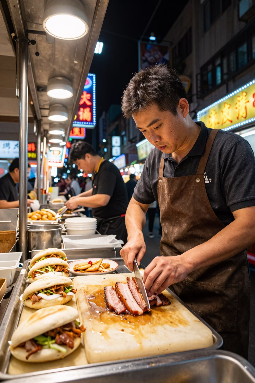 Gua Bao in Taipei at Deep In The Night Light in in Taipei, Taiwan