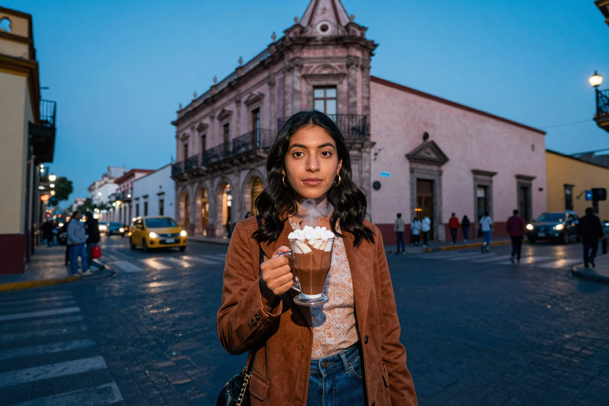 Guadalajara Evening Street Scene with Vintage Fashion and Local Details in in Guadalajara, Mexico