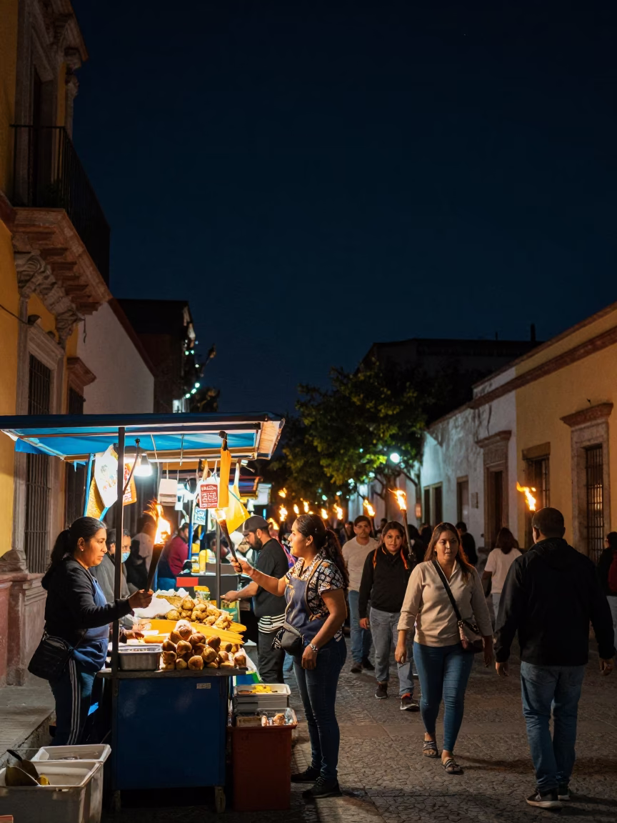 Guadalajara Market Stall at The Deepest Night Sky Light in in Guadalajara, Mexico