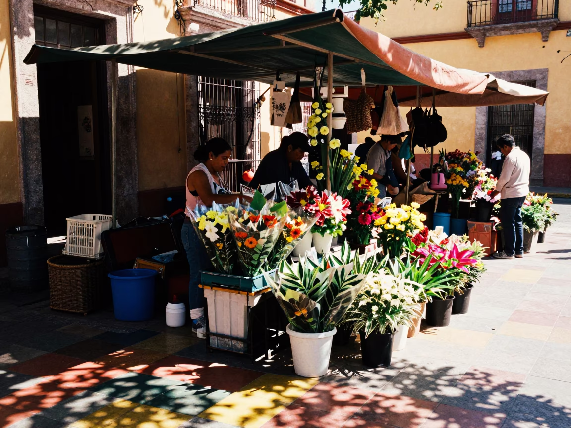 Guadalajara Market Stall at The Flat Glare Of Noon Light in in Guadalajara, Mexico