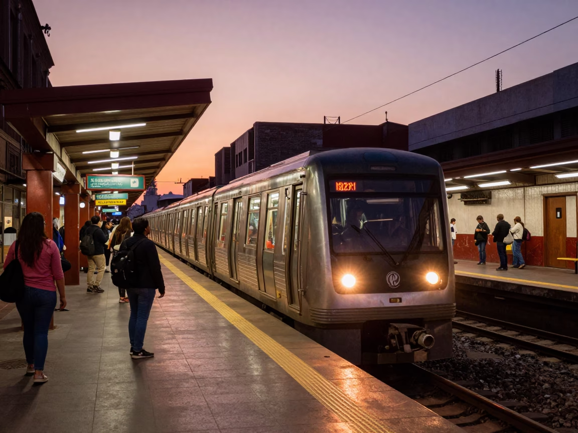Guadalajara Mexico Before Dusk Copper Light Street Scene with Metro Train in in Guadalajara, Mexico