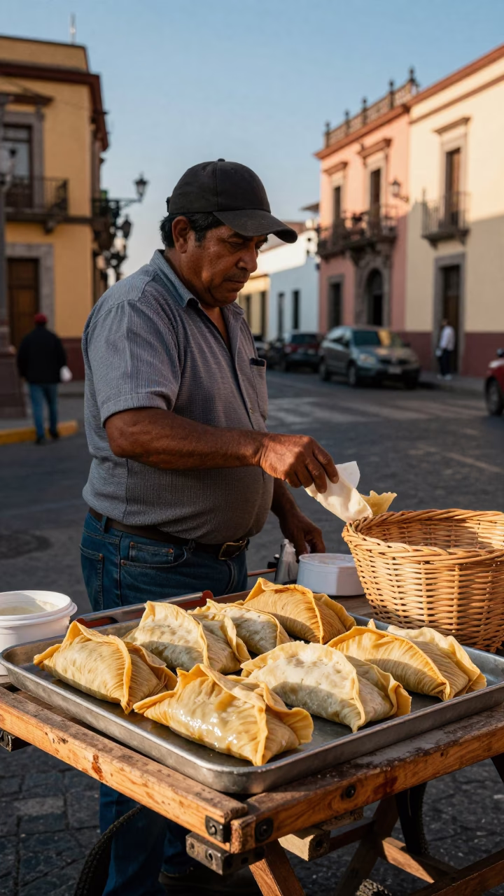 Guadalajara Mexico Late Afternoon Street Scene with Tamales and Wicker Shadows in in Guadalajara, Mexico