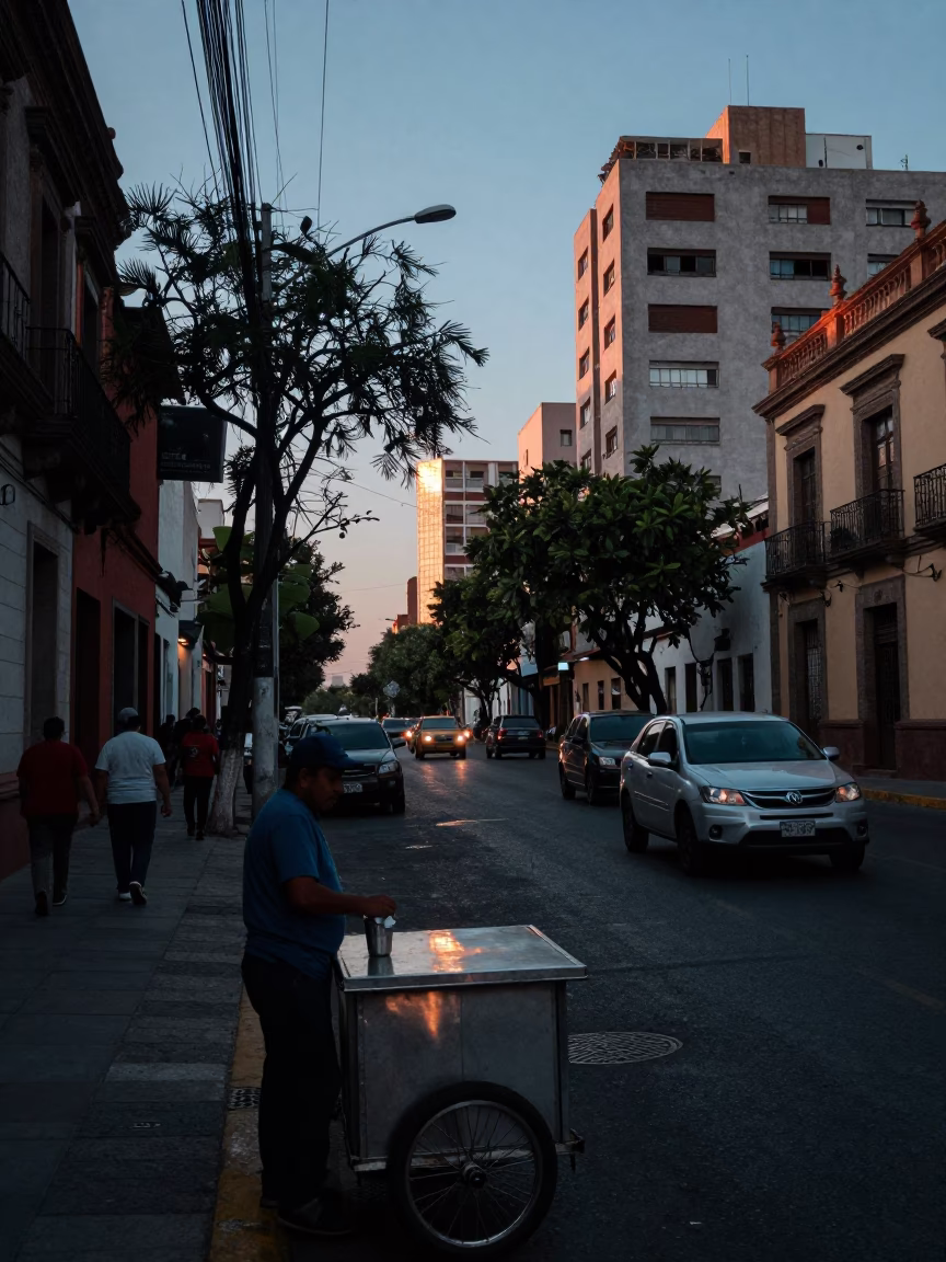Guadalajara Mexico Nautical Dawn Street Scene with Brushed Steel Rim Detail in in Guadalajara, Mexico