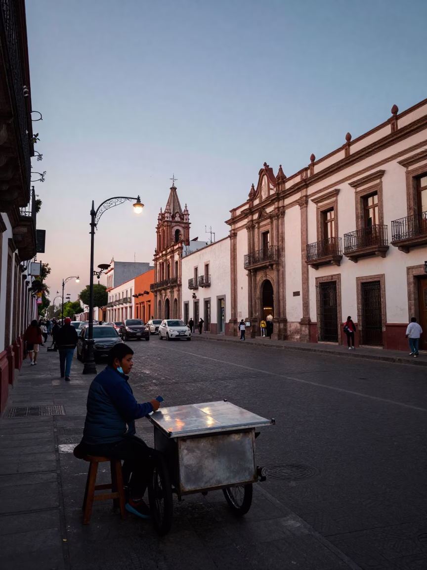 Guadalajara Mexico Nautical Dawn Street Scene with Local Life and Architecture in in Guadalajara, Mexico