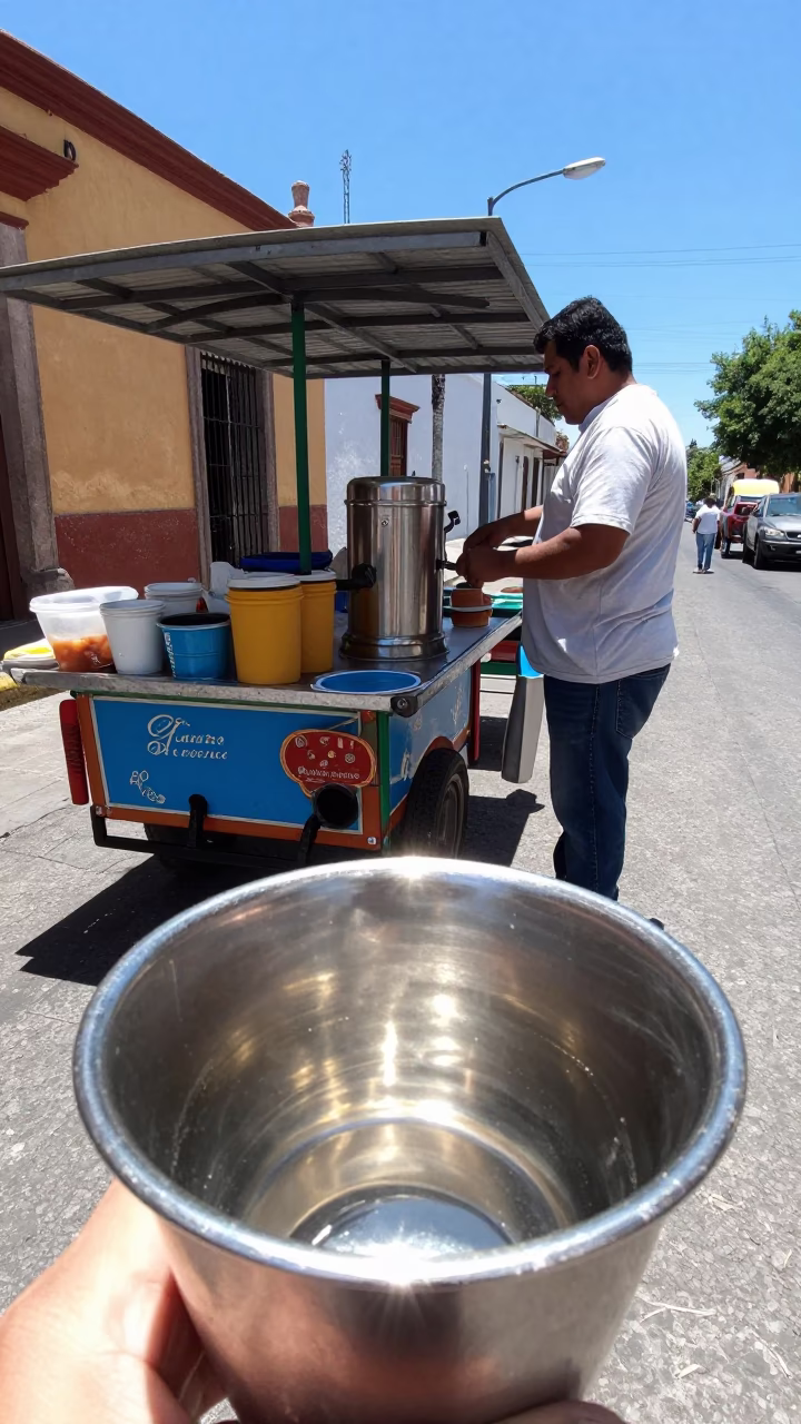 Guadalajara Mexico Noon Street Scene with Brushed Steel Cup Rim Detail in in Guadalajara, Mexico