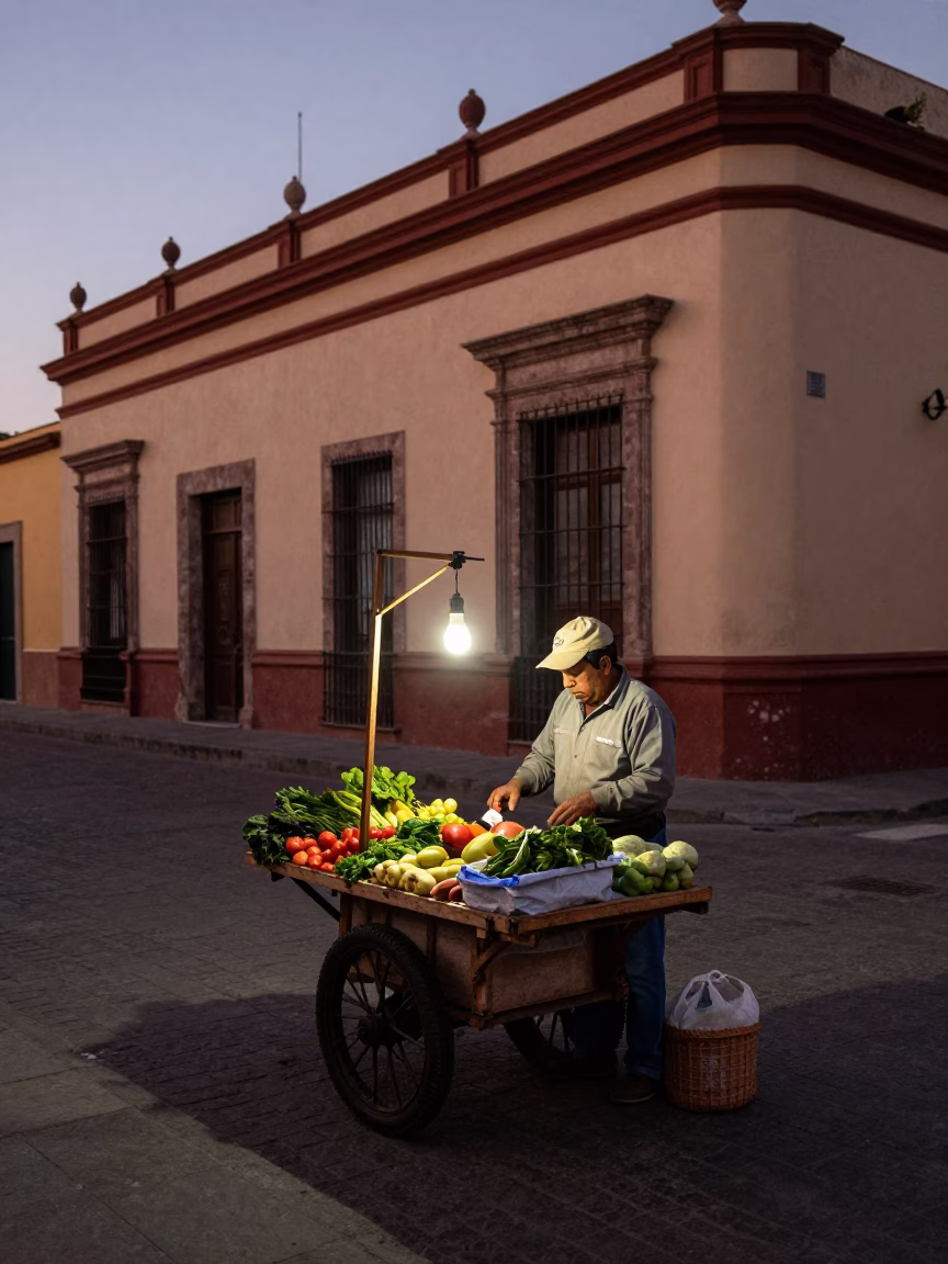 Guadalajara Mexico street scene early evening with local vendor and traditional basket in in Guadalajara, Mexico