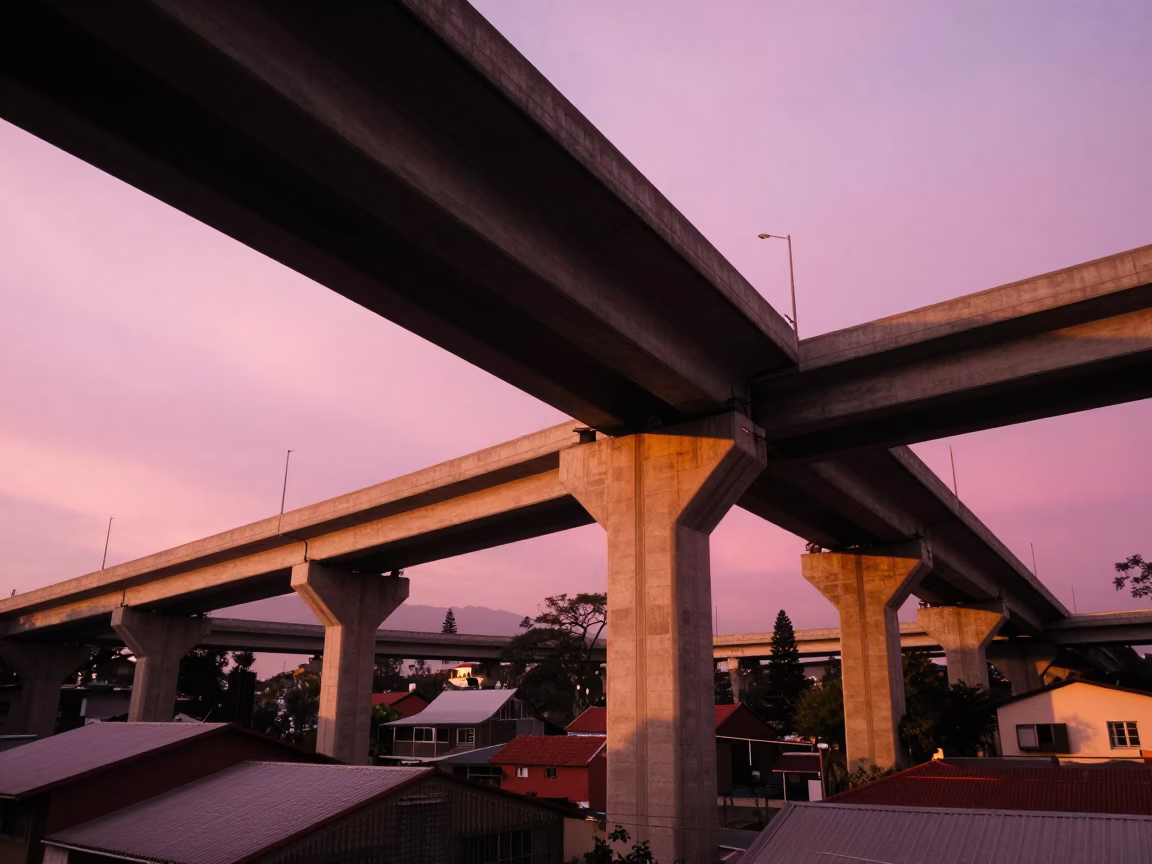 Guadalajara Mexico Sunset Highway Flyover Stack Against Pink Evening Sky in in Guadalajara, Mexico