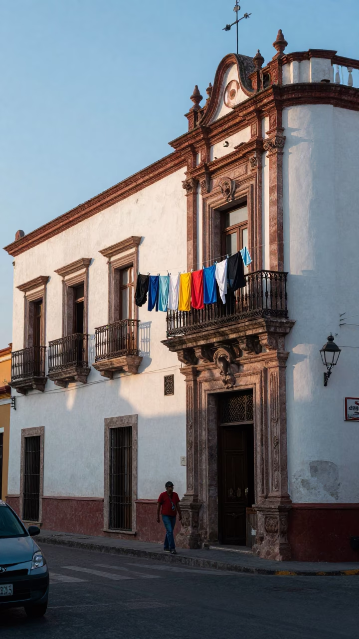 Guadalaya morning street scene with laundry and local life in in Guadalajara, Mexico