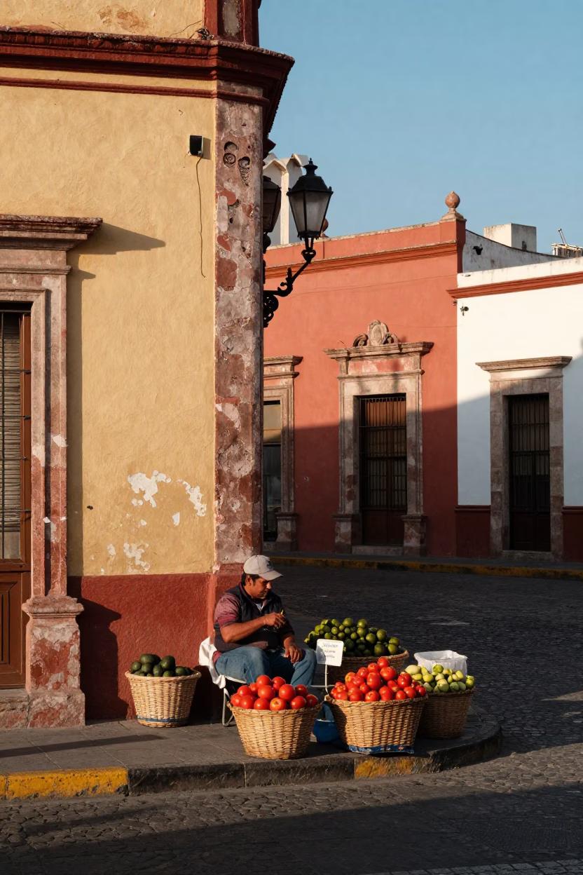 Guadalaya Street Scene Late Afternoon Avocados and Urban Life in in Guadalajara, Mexico