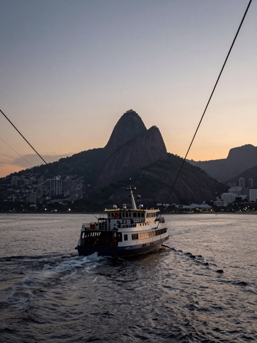 Guanabara Bay in Rio De Janeiro at Nautical Dawn Light in in Rio de Janeiro, Brazil