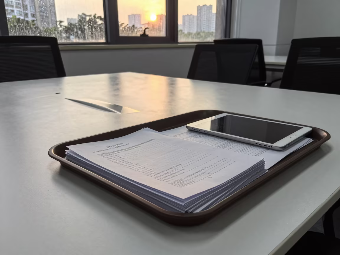Guangzhou Office Tray at Golden Hour Monsoon in inside a conference room near Guangzhou