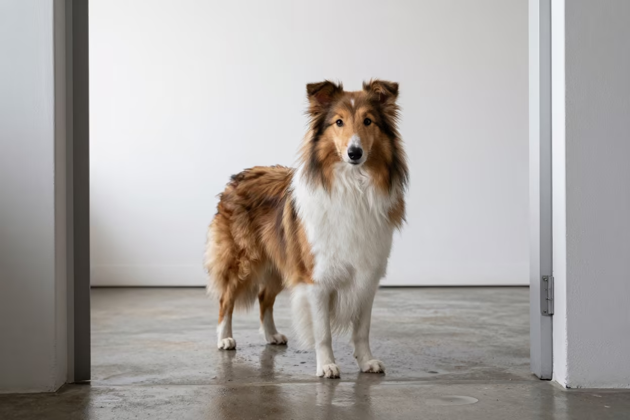 Guatemalan Collie Portrait Window Light in in a quiet portrait studio with a plain backdrop and eye-level framing near Guatemala City