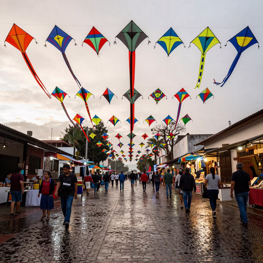 Guatemalan Kite Festival at Santos Night Market in at a night market in Santos