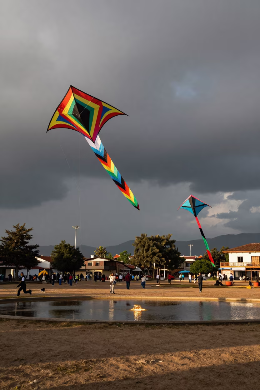 Guatemalan Kites Float Over Balkanabat Square in at a public square during a festival in Balkanabat