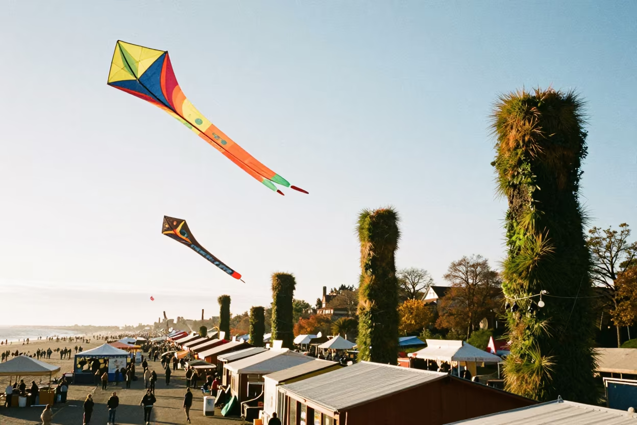 Guatemalan Kites Over Mossy Klaipėda Night Market in at a night market in Klaipėda