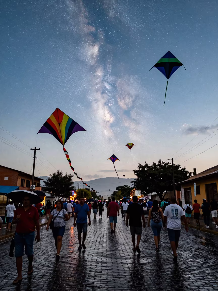 Guatemalan Kites Silhouetted Against Daytime Milky Way in at a festival street procession near Sidon