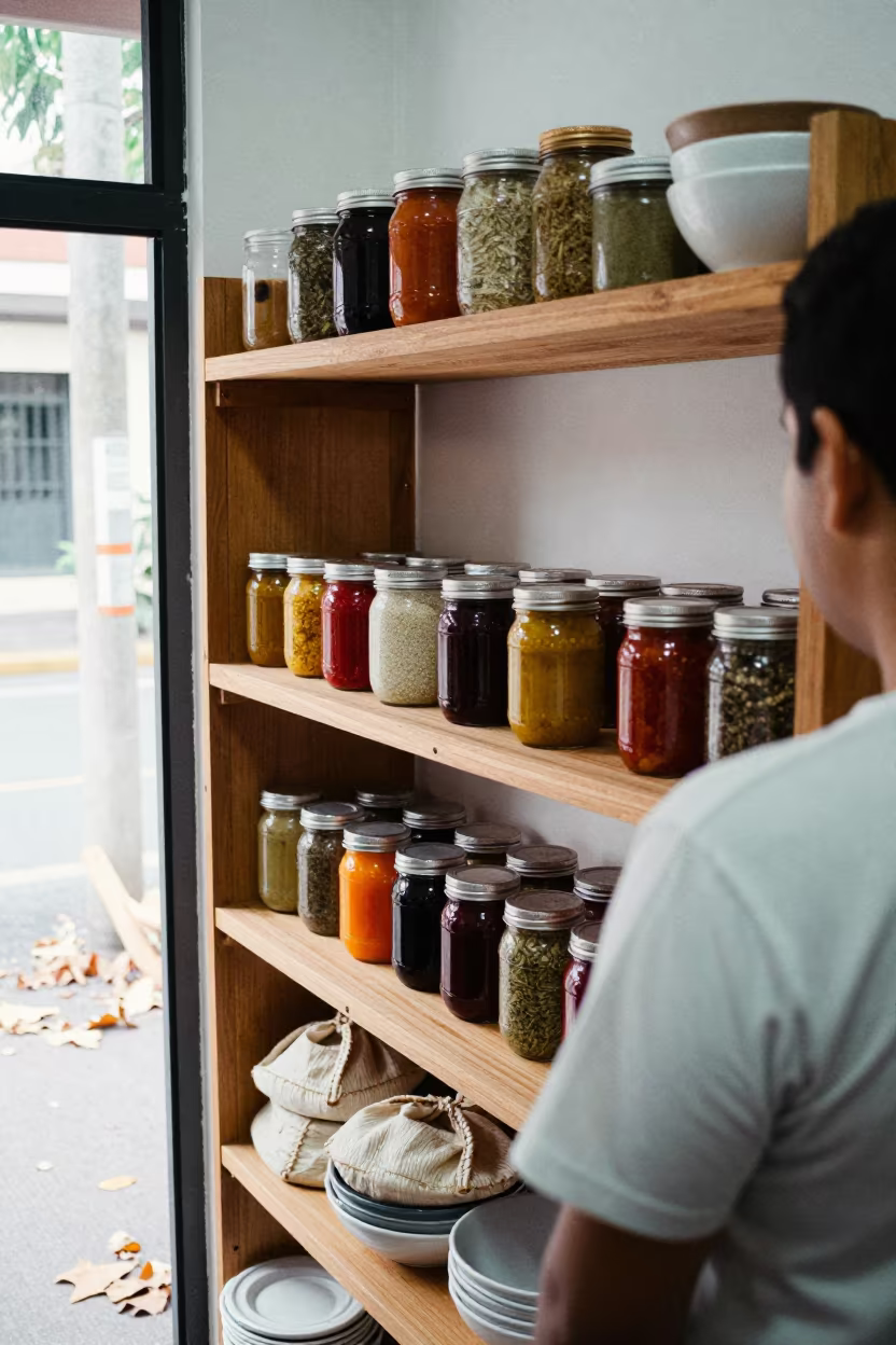 Guayaquil Pantry Shelf Mason Jars Spices Preserves in in Guayaquil