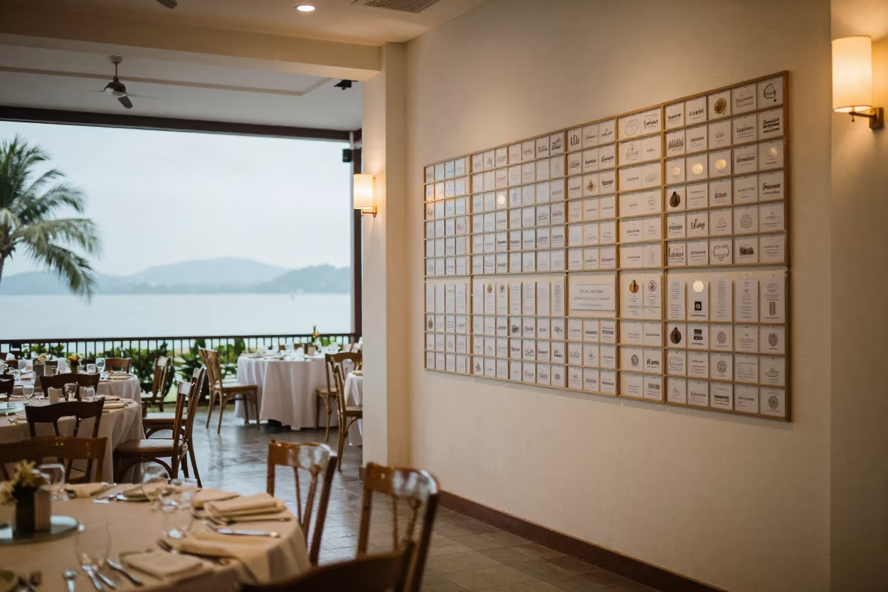 Guest Message Slot Wall Before Banquet Service in inside a banquet hall before service in Langkawi