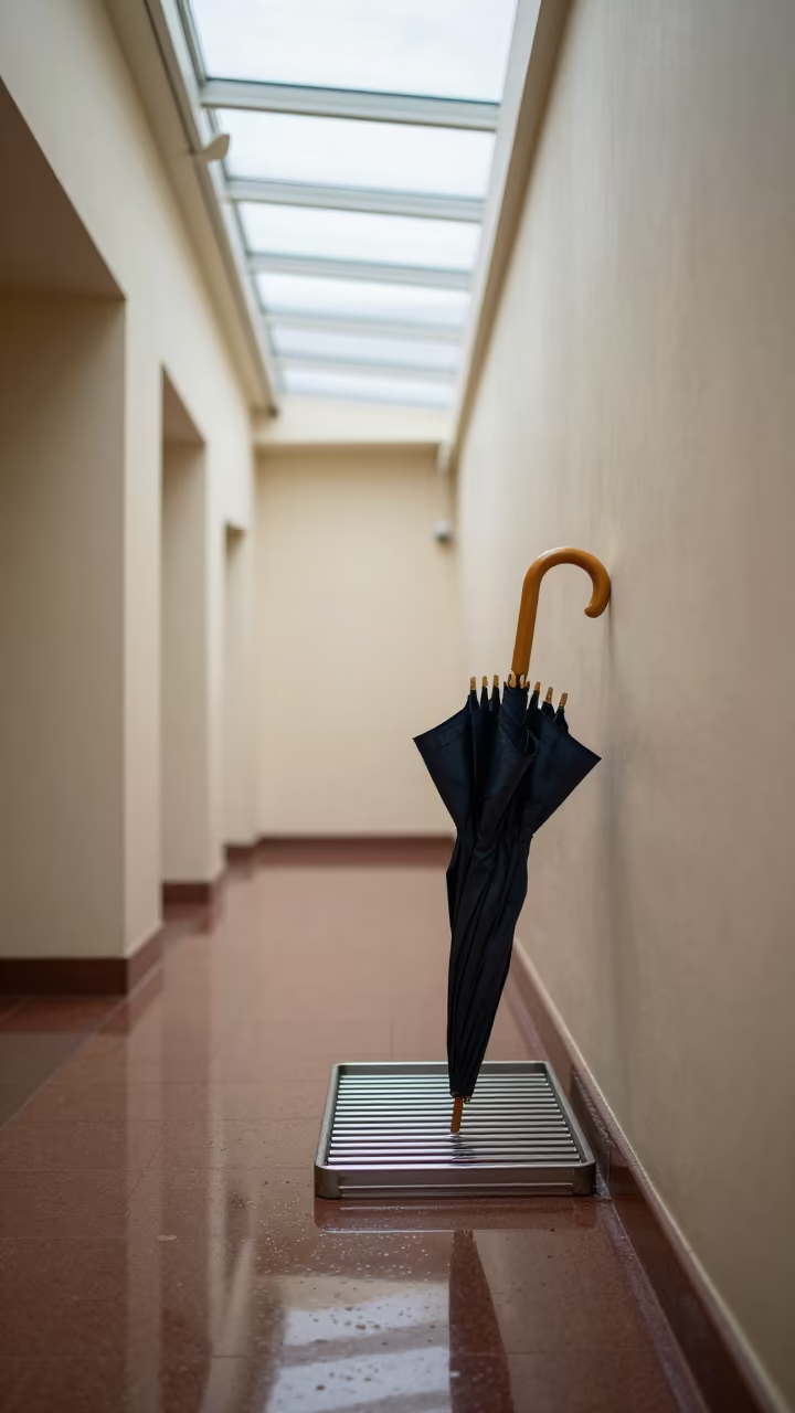 Guest Umbrella Drying Tray Corridor Hobart in in a quiet guest corridor near Hobart