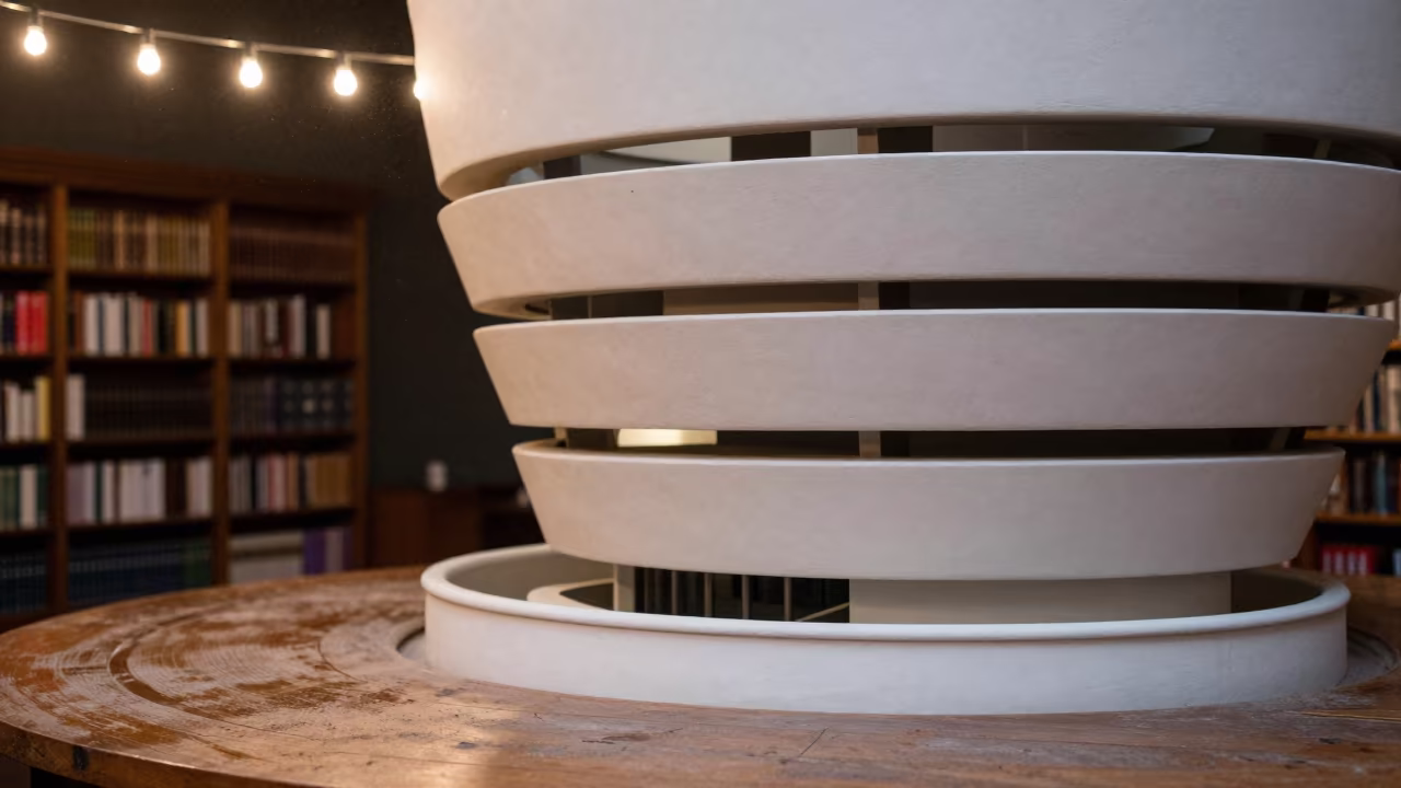 Guggenheim Model on Dusty Library Table in on a dusty library table in Rajshahi