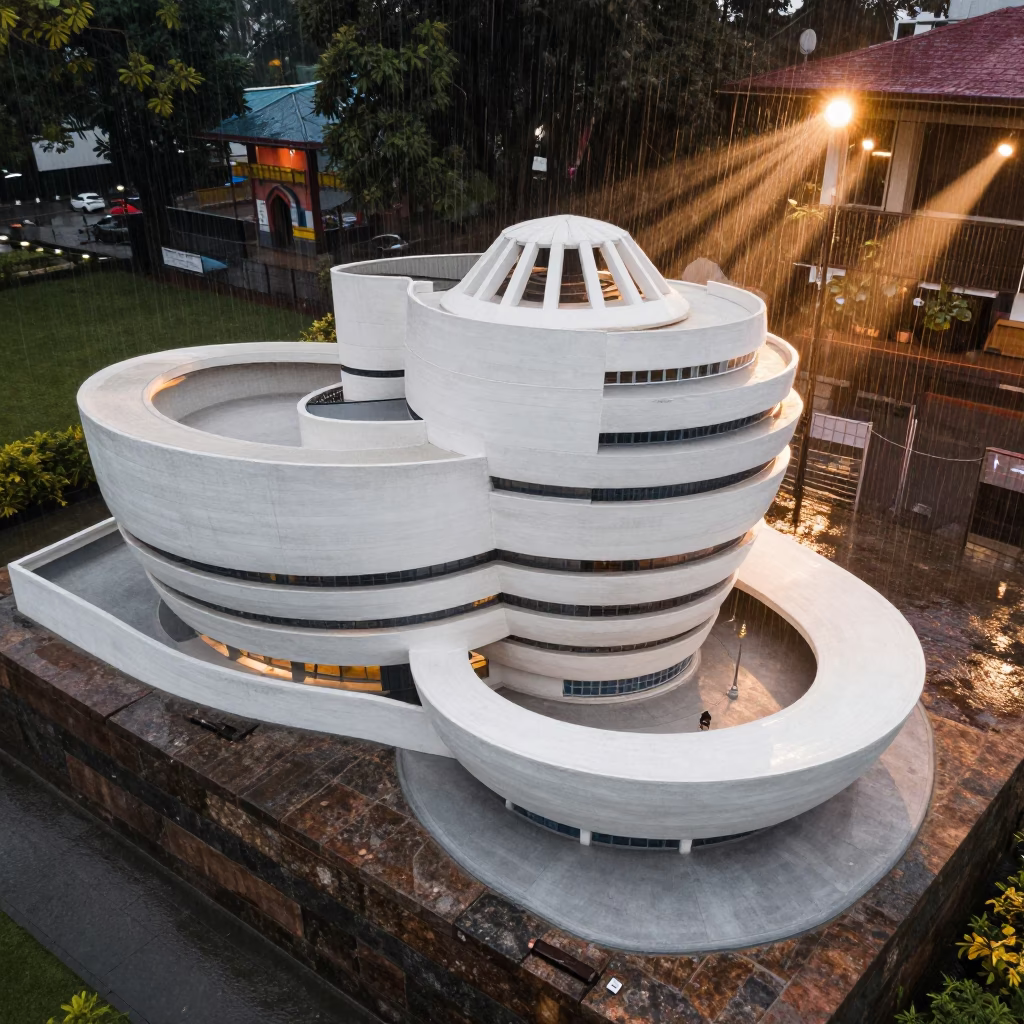 Guggenheim Model on Madurai Ledge in on a painted display ledge in Madurai