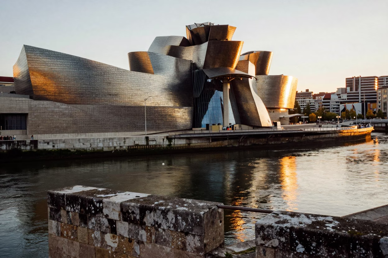 Guggenheim Museum And Nervion River in Bilbao in in Bilbao, Spain