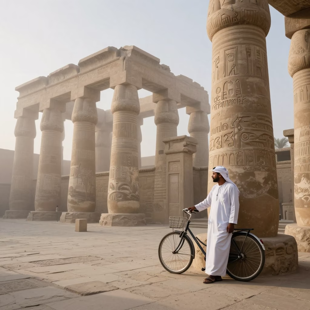 Guide at Dawn Light in in Luxor, Egypt
