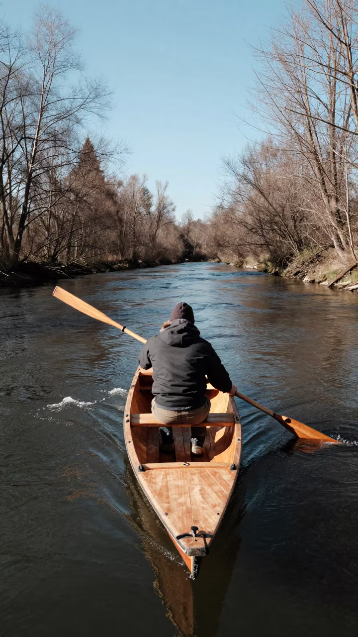 Guide Poling Punt Through Windy Ferry Crossing in across a remote ferry crossing near Szczecin