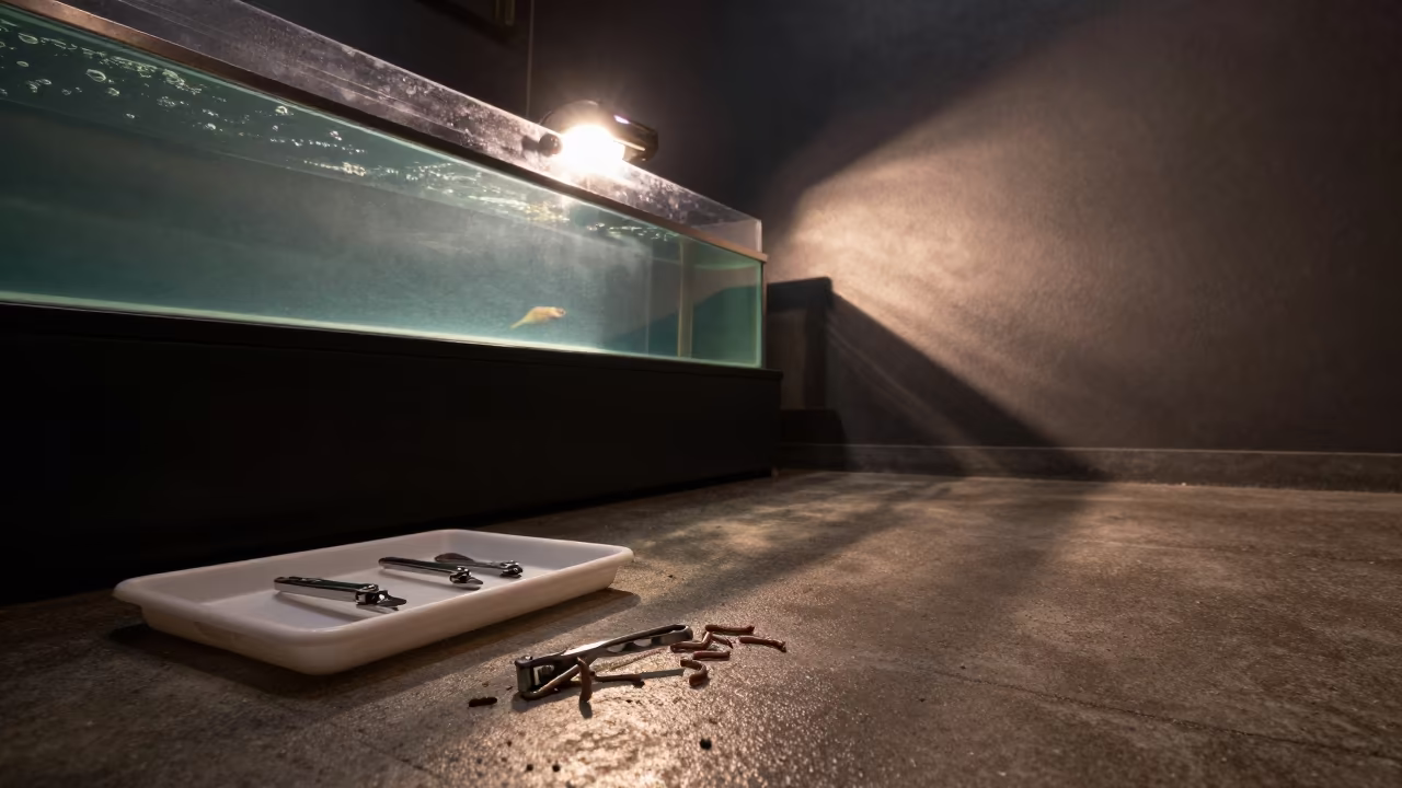 Guinea Pig Nail Kit on Turin Fish Counter in inside a fish bagging counter zone in Turin