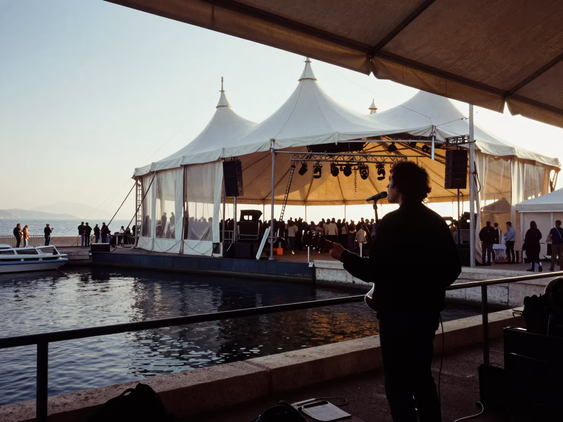 Guitarist Silhouette Under Circus Tent Marseille in under a circus tent in Marseille
